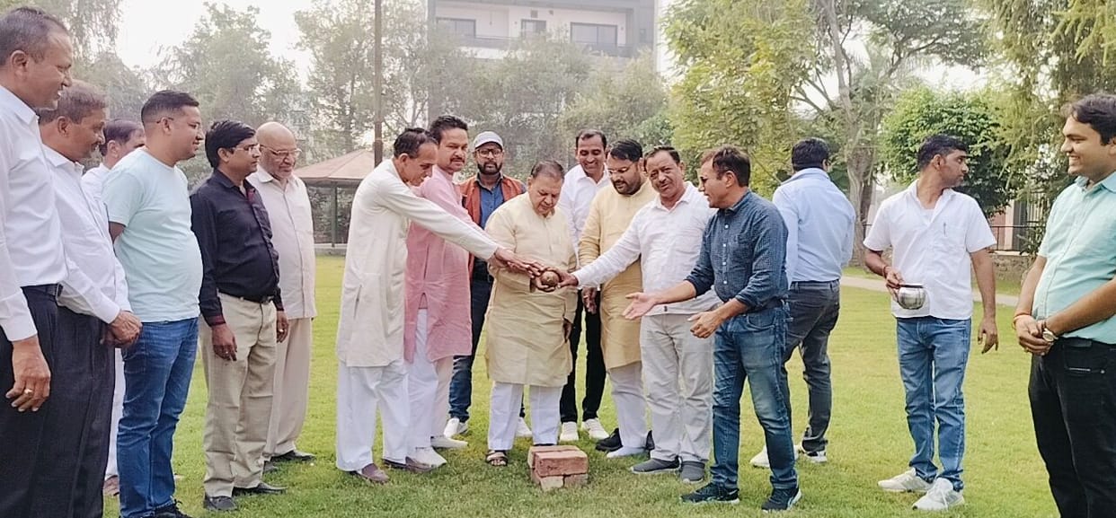MLA Saraf and NP Chairperson representative inaugurated the construction works by breaking coconut.