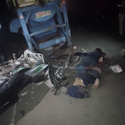 Bike rider collides with thresher standing on the road, one dead, another seriously injured
