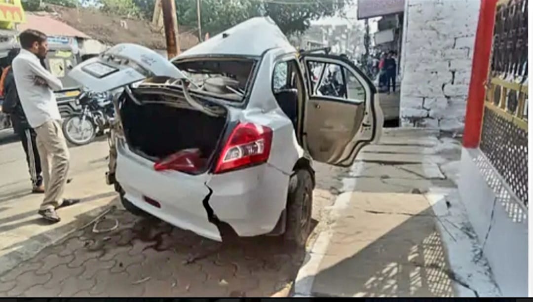 Sagar Road Accident Car collided with electric pole District President son died cousin brother injured