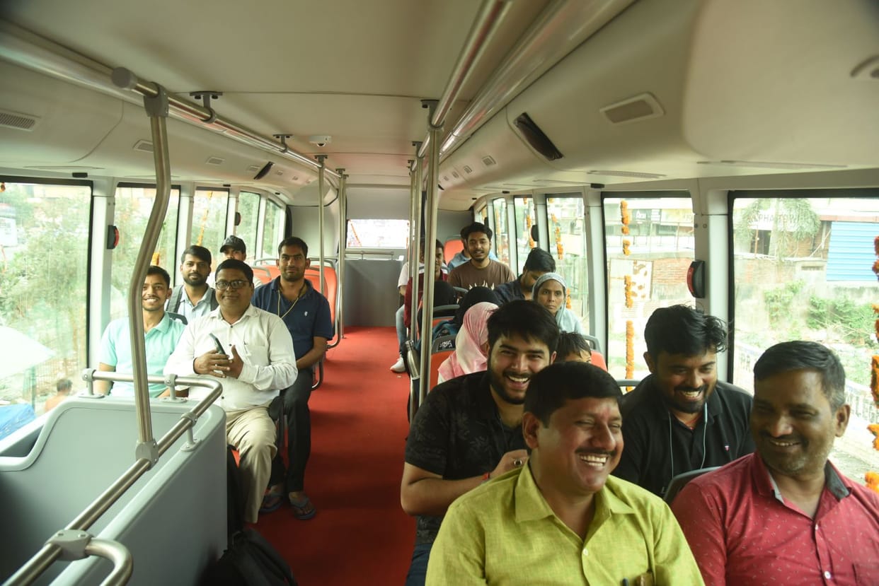 Double decker bus ran on the roads of the capital