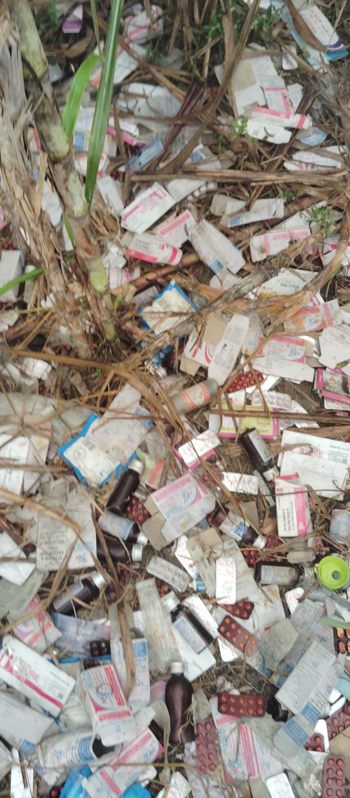 Consignment of government medicines found in sugarcane field, crowd gathered