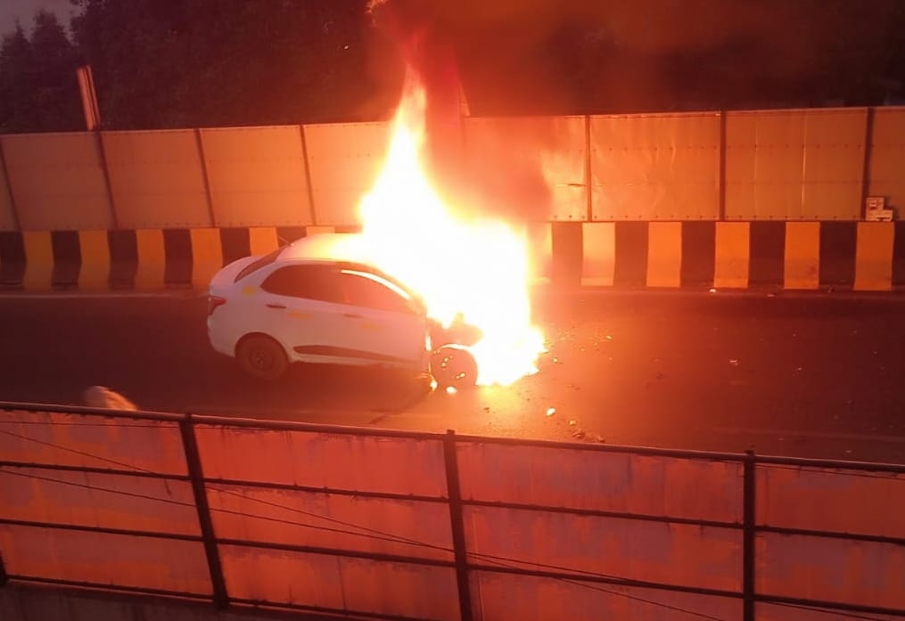 Fire broke out in the moving car of a farmer who was going home after selling paddy