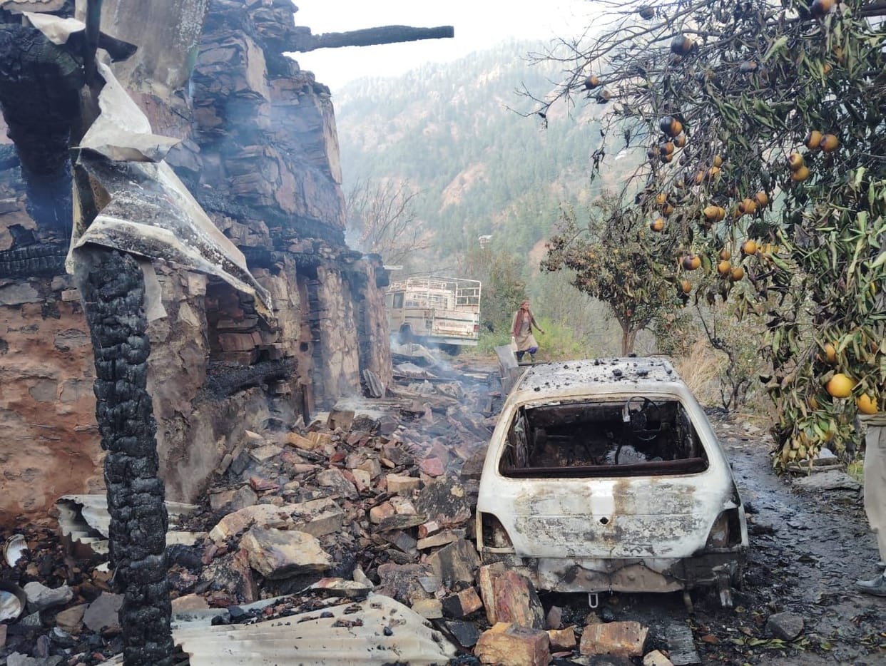 Two storey house and car burnt in Dhola village