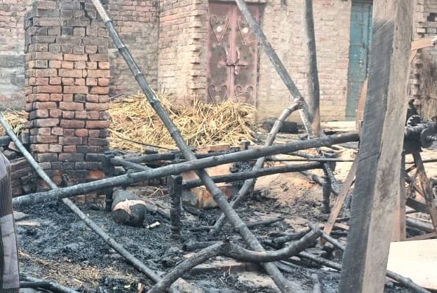 The roofs of three houses got burnt due to the spark of bonfire, two goats died