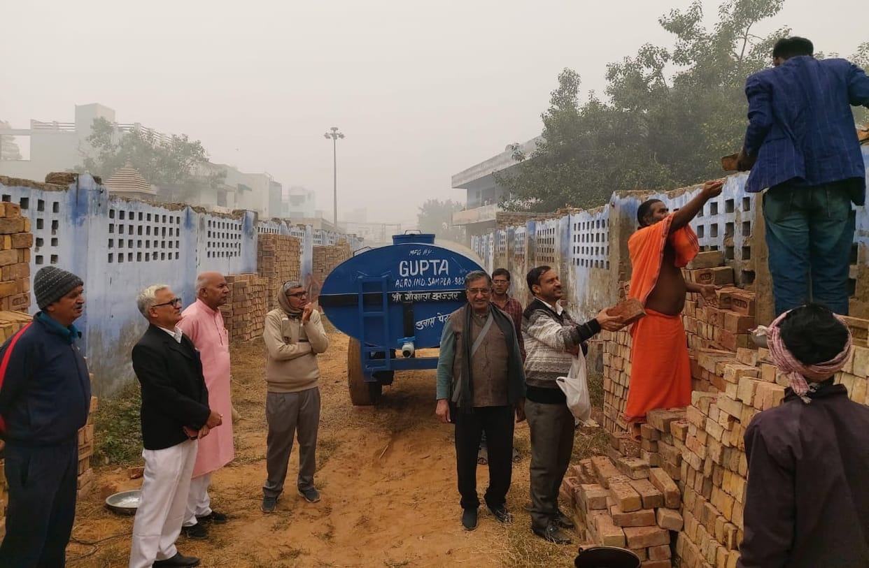 Construction of shed for cows started in Gaushala with MP funds.