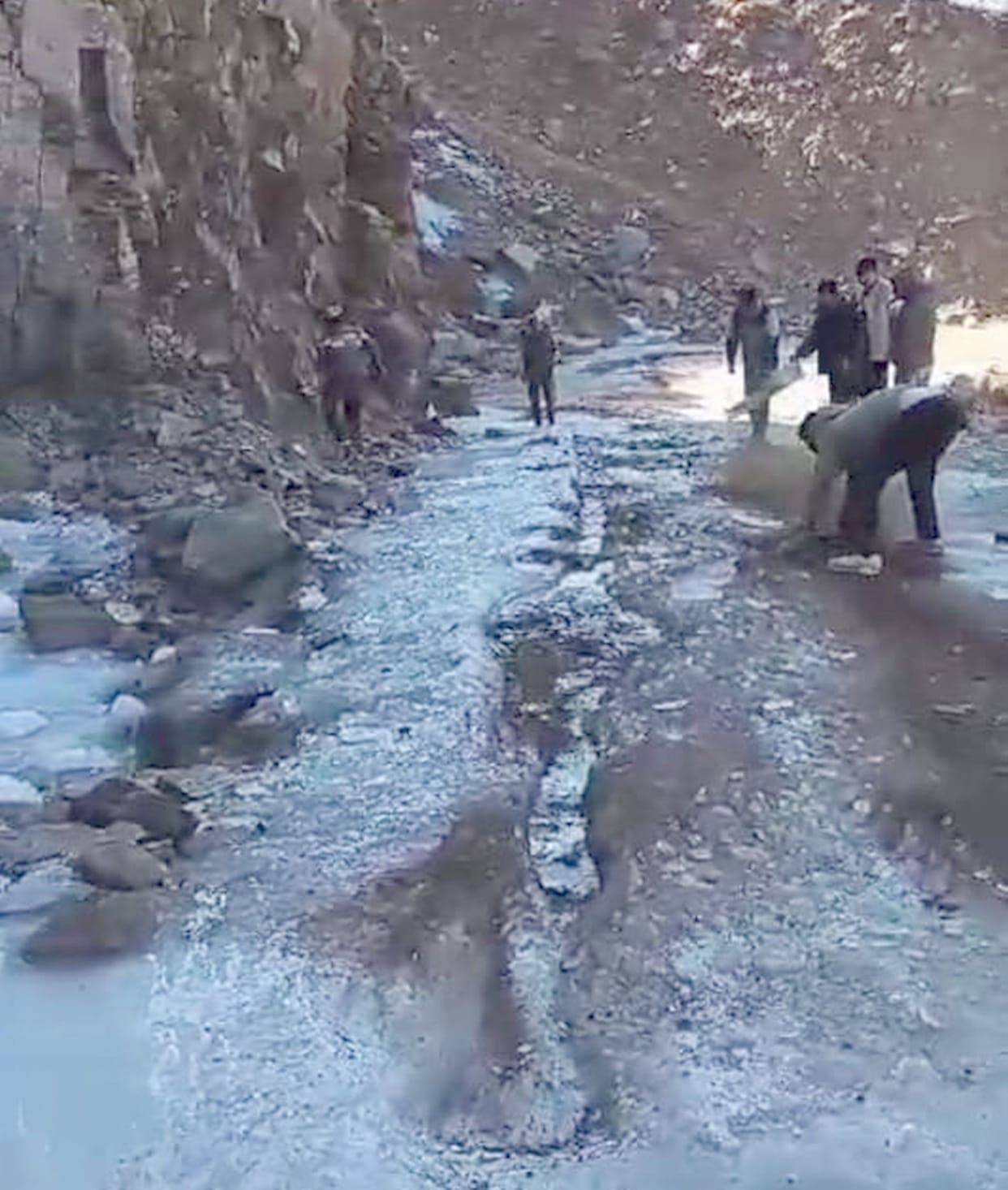 Water frozen on Chamba-Sache Jot road, vehicles slipping