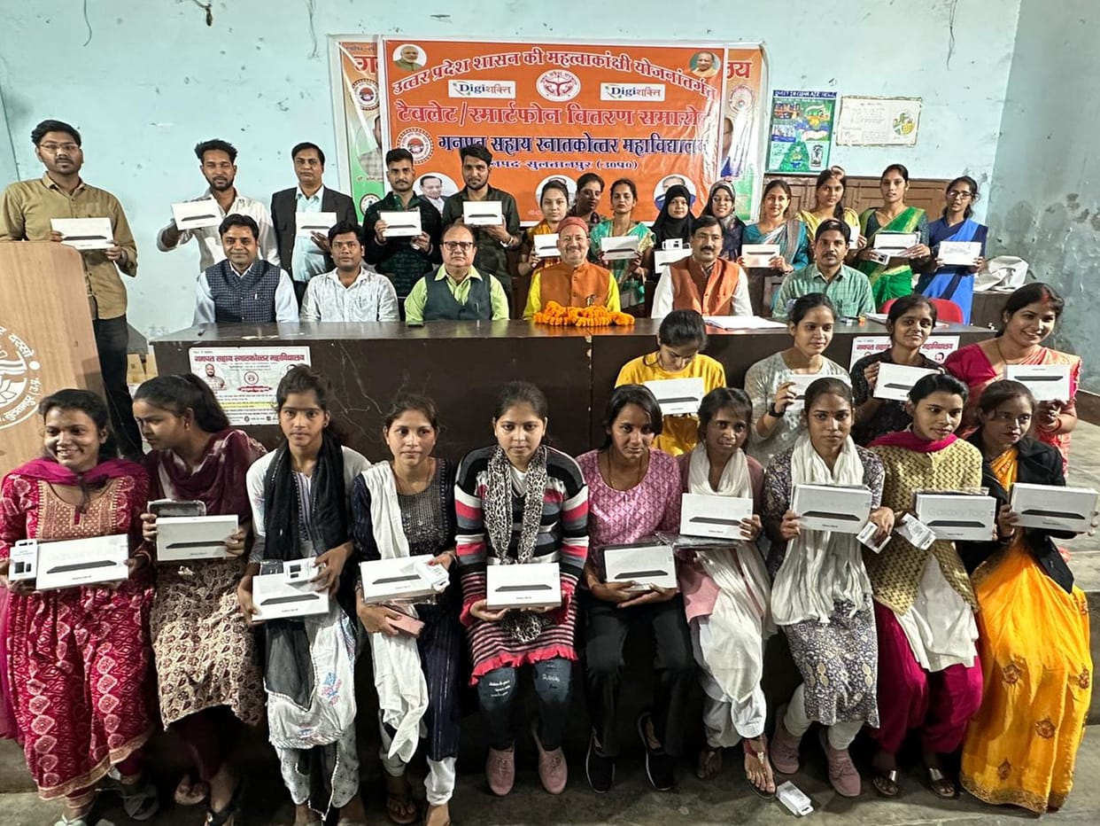 Faces of girl students lit up after receiving the tablets