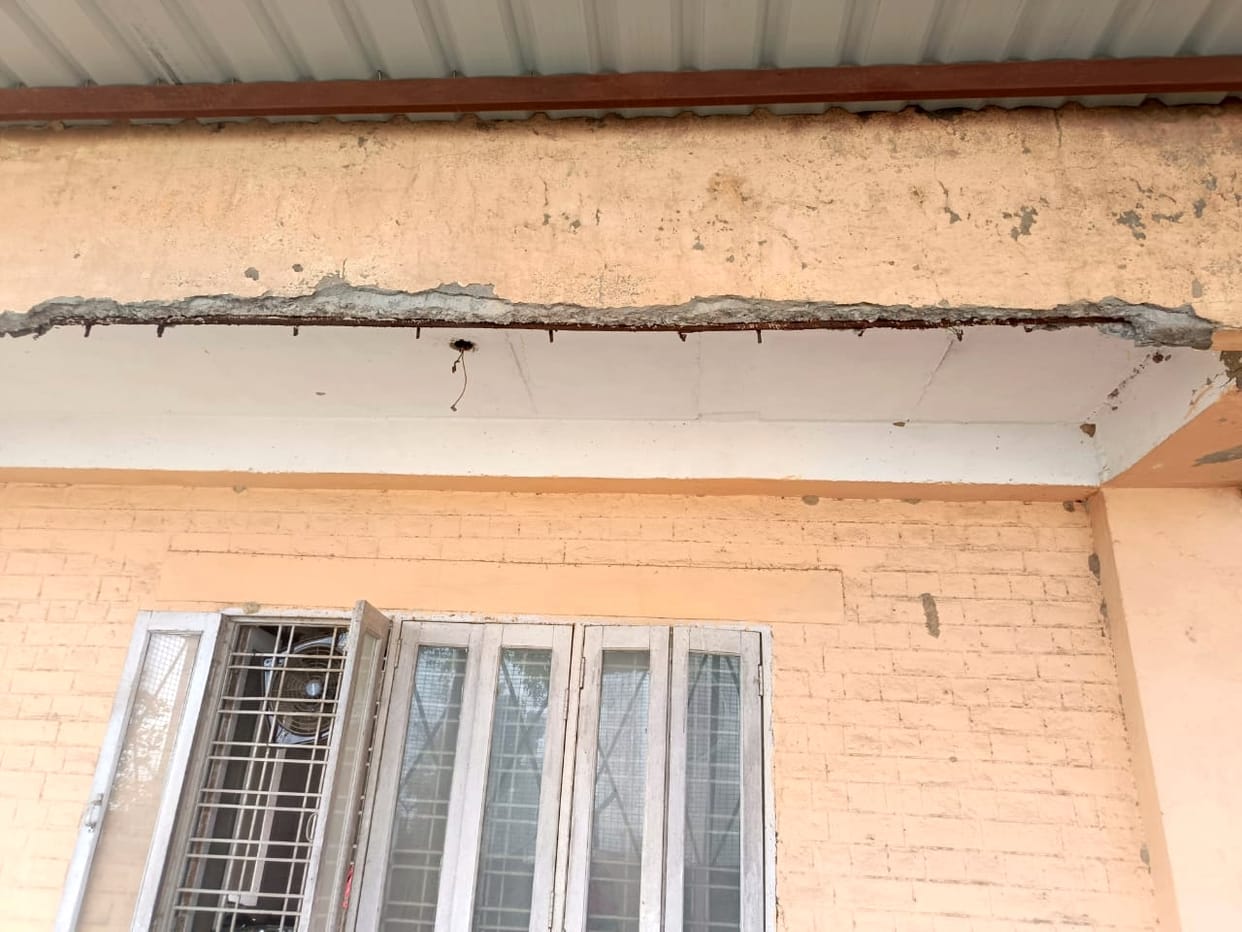 Plaster falling from the roof of the canteen in Julana Anaj Mandi