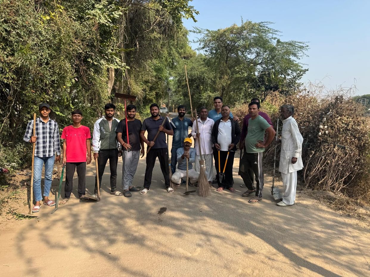 Cleaning on the main road of the village