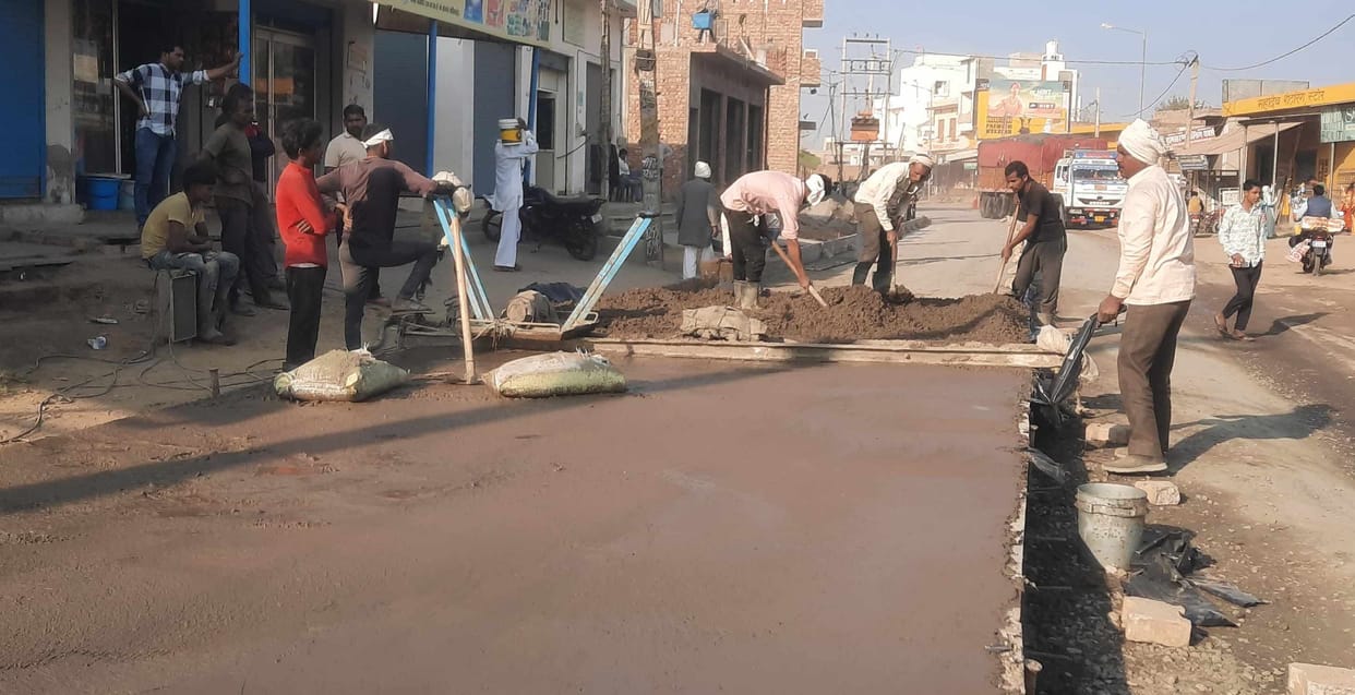 Road under construction started crumbling in Bhuna, allegations of using inferior material