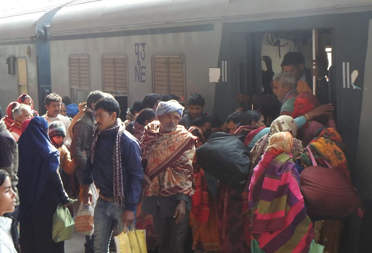 Crowd of passengers at Siddharthnagar railway station.