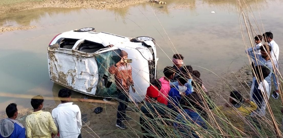 Car overturns in canal, one rider dead, another injured