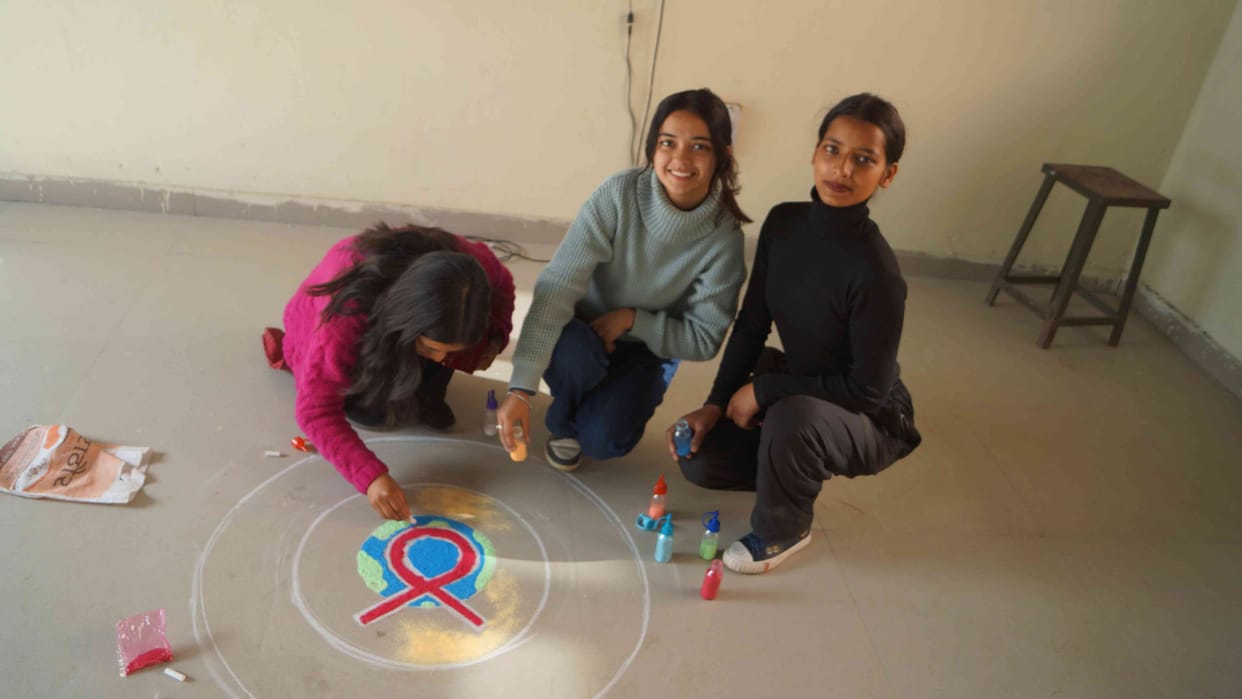 Sneha stood first in poster making, Malvika stood first in rangoli.