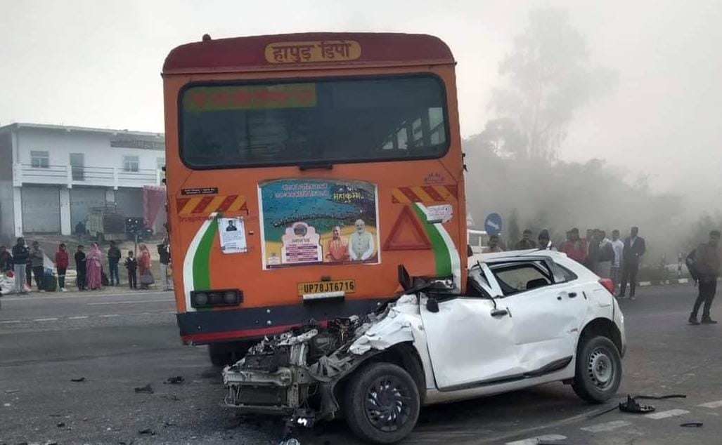 Car rammed into roadways bus and dragged for 50 meters