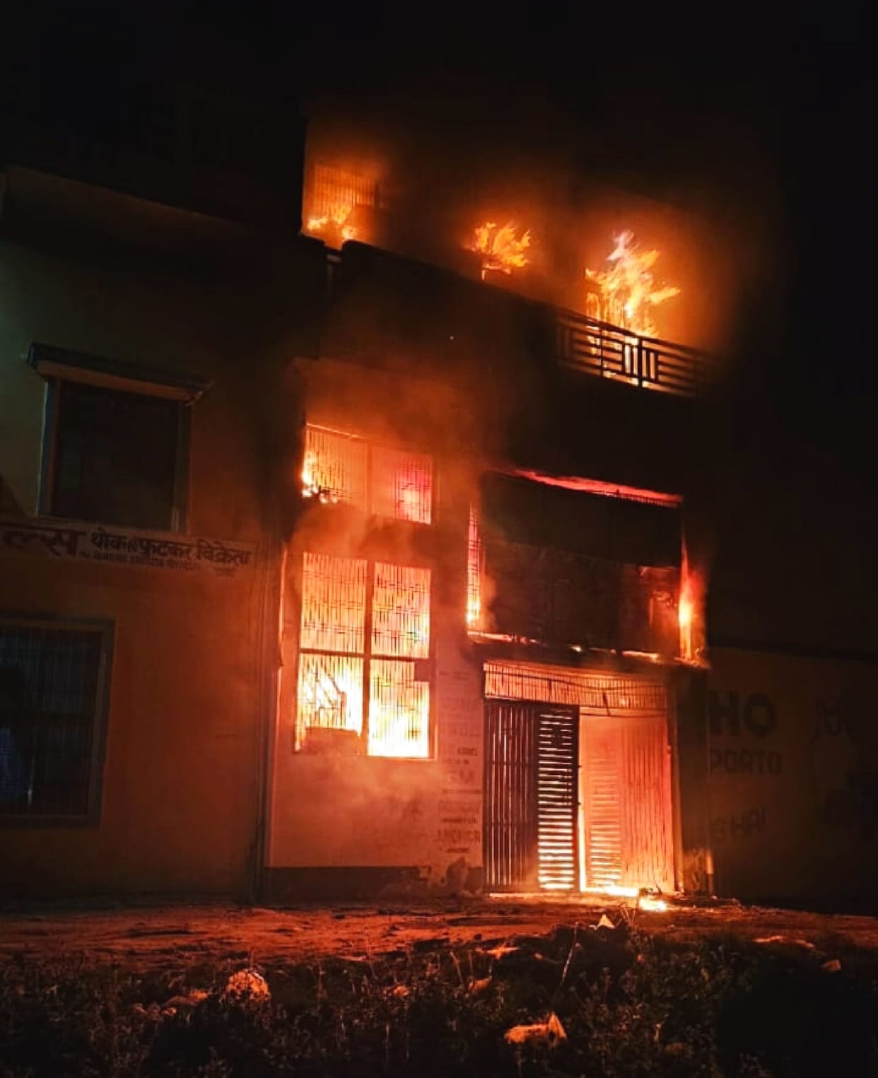 Fire breaks out in three-storey house, family saved