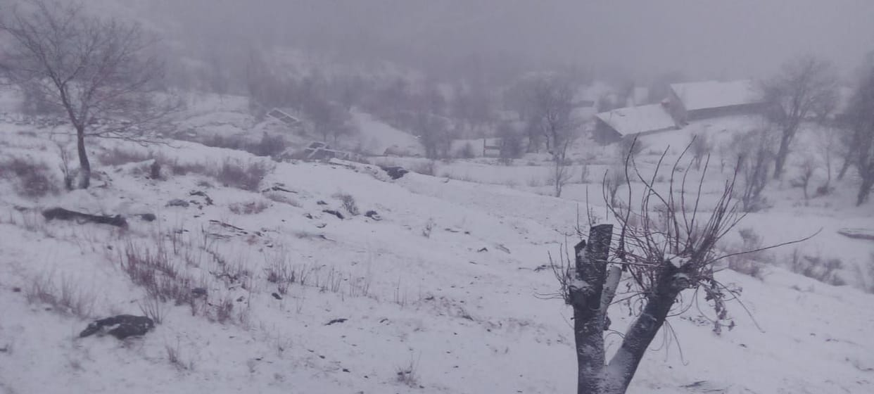 First snowfall of the season in residential areas of Pangi