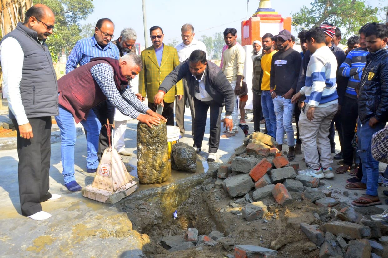 Shivling and Nandi pressed into the ground