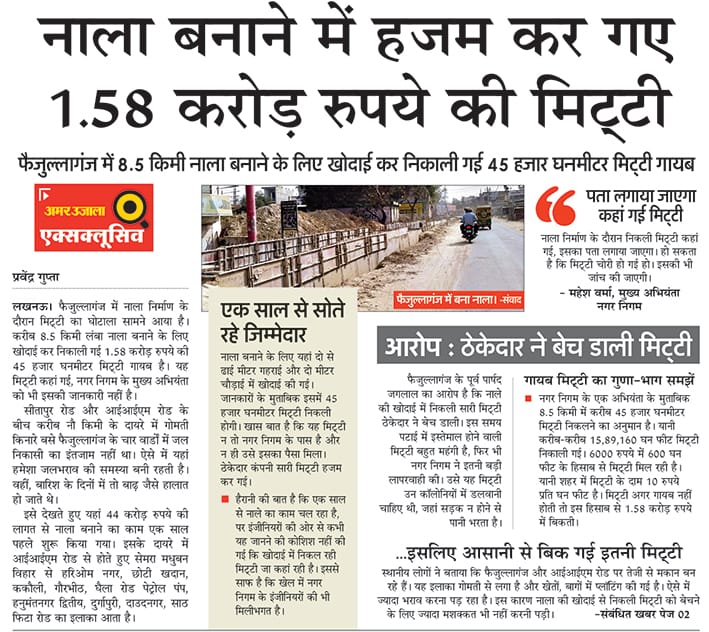 How much soil is missing from Faizullaganj drain, mining department will investigate