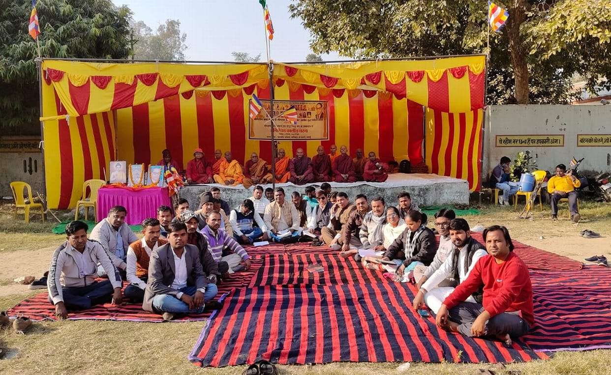 Buddhist monks continue their sit-in protest at Malviya residence for the third day