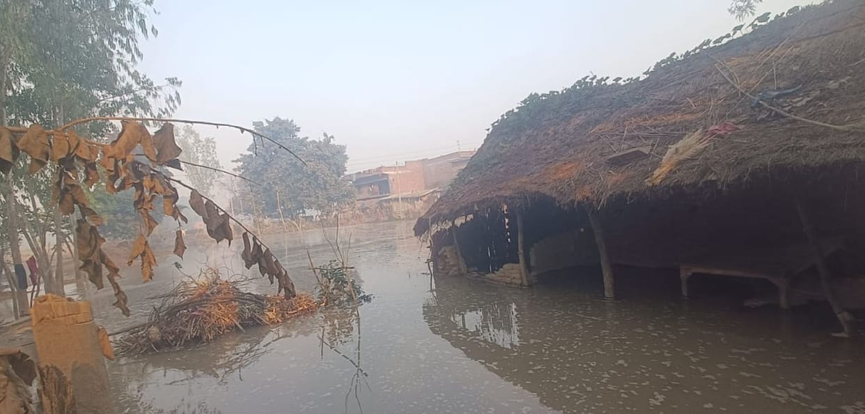 Minor track cut, water entered village, crops submerged