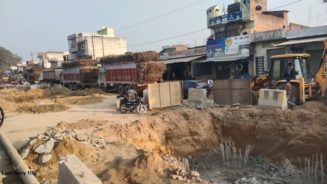 Traffic jam due to overloaded vehicles passing through