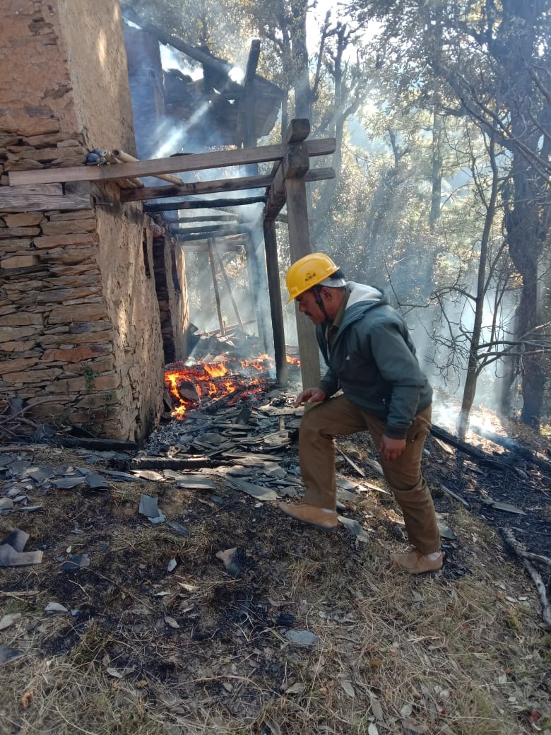 Two storey house burnt to ashes in Chaukdhar, two families affected