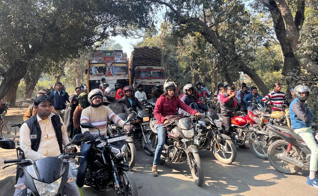 A truck loaded with wood overturned, people struggled with traffic jam on the highway for two hours