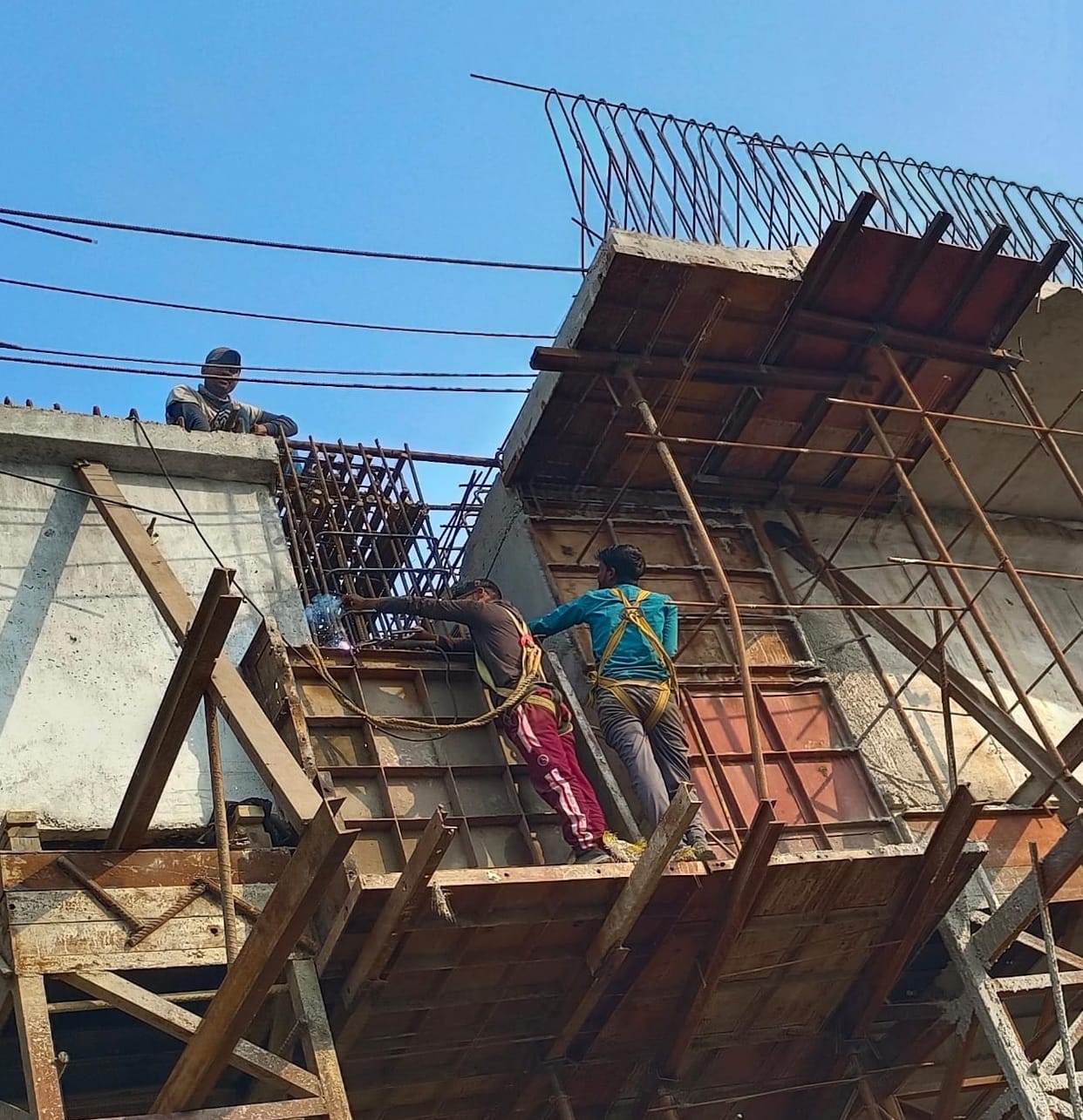 Workers working at a height of 50 feet without safety kit