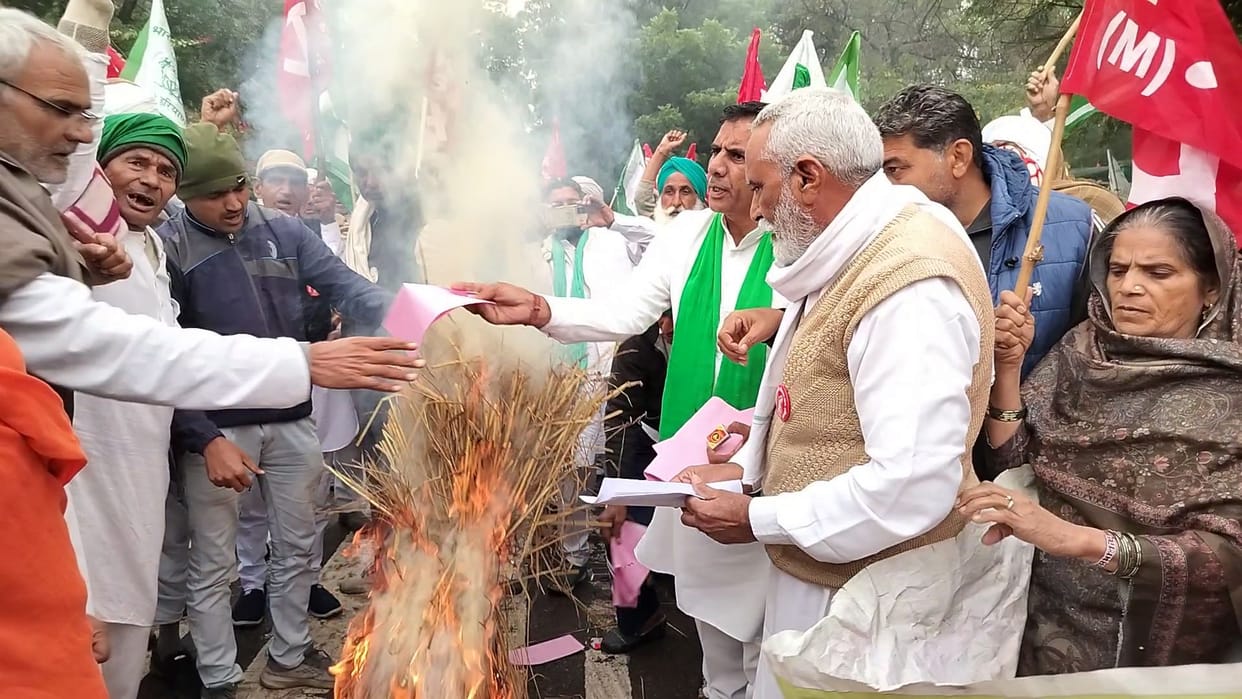 Farmers demonstrated by burning copies of the National Agricultural Market Policy