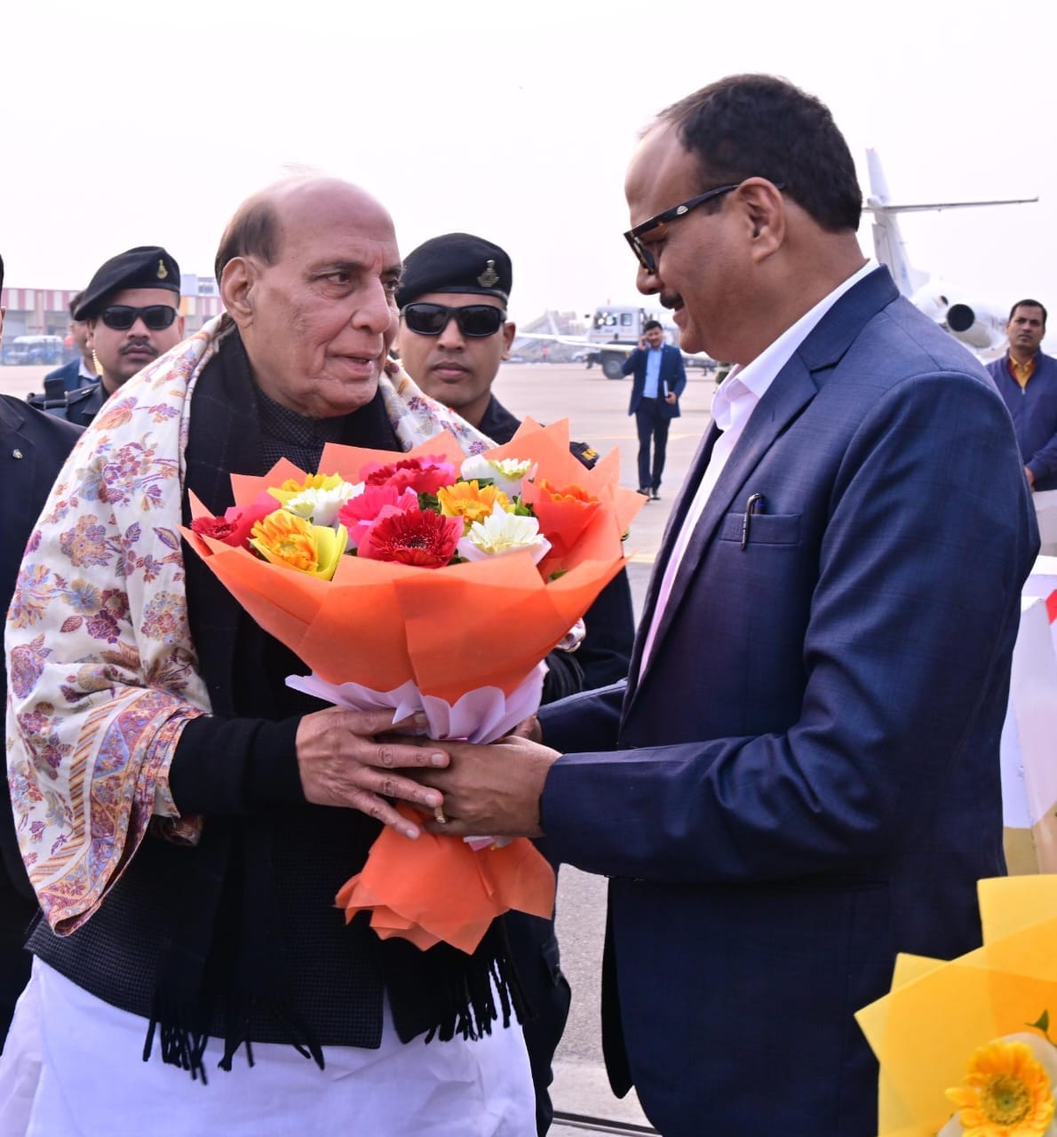 Defense Minister Rajnath Singh reached Lucknow for a three-day visit.