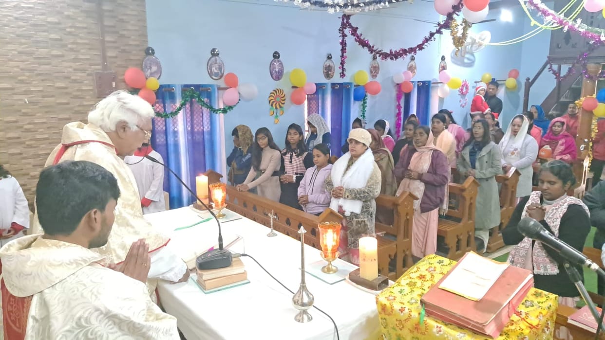 Christmas...pray in church, congratulate each other by feeding cake