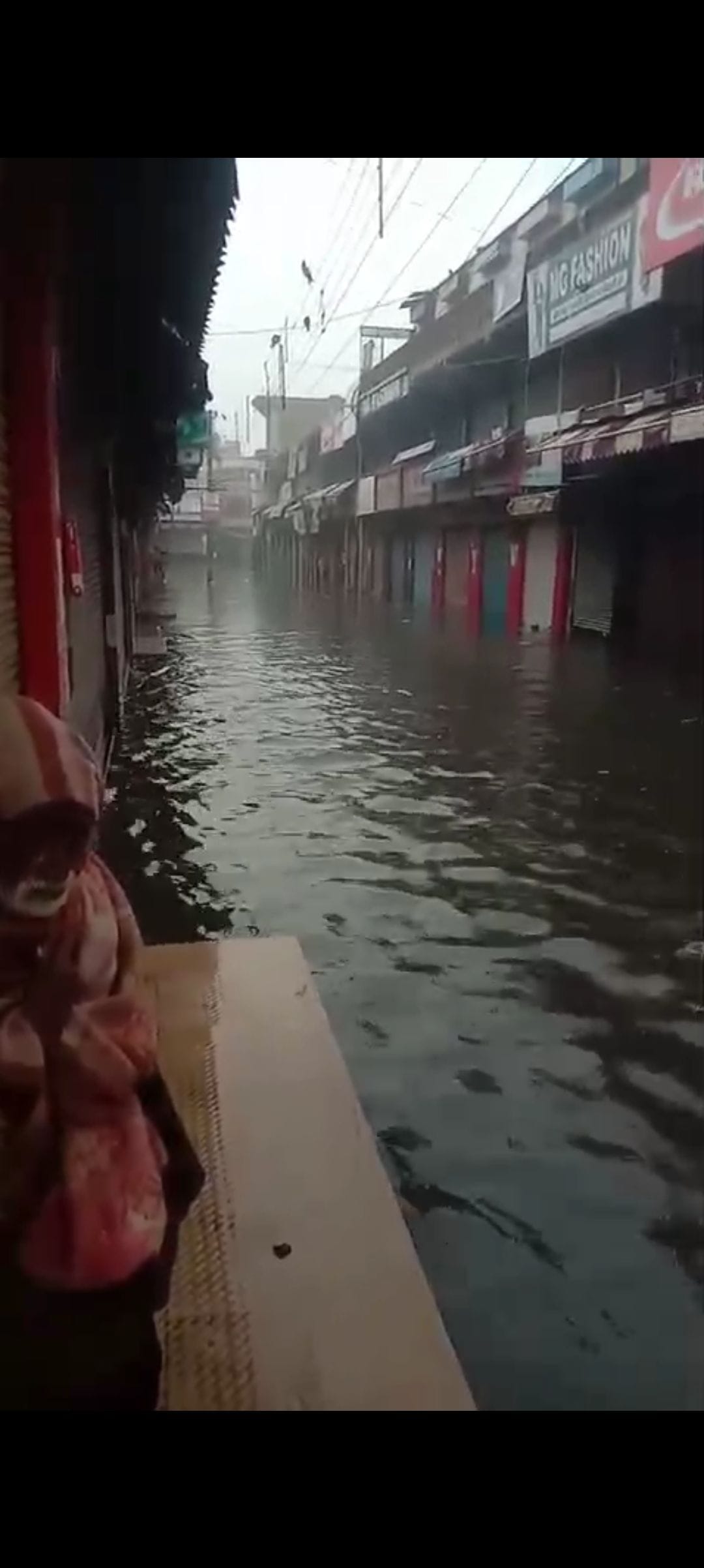 It rained throughout the day, water entered shops too