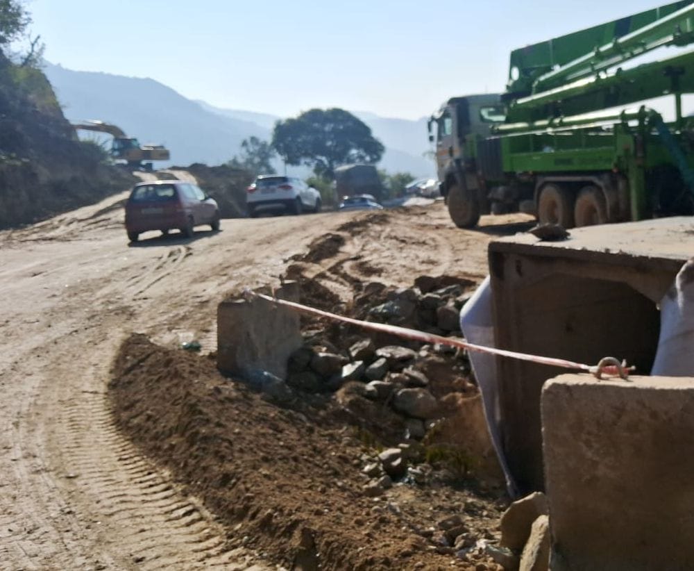 Road turned into mud due to four lane construction in Narla