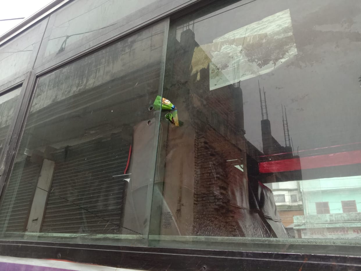 There are holes in the glass and cracks in some, passengers bearing the brunt of the cold wind