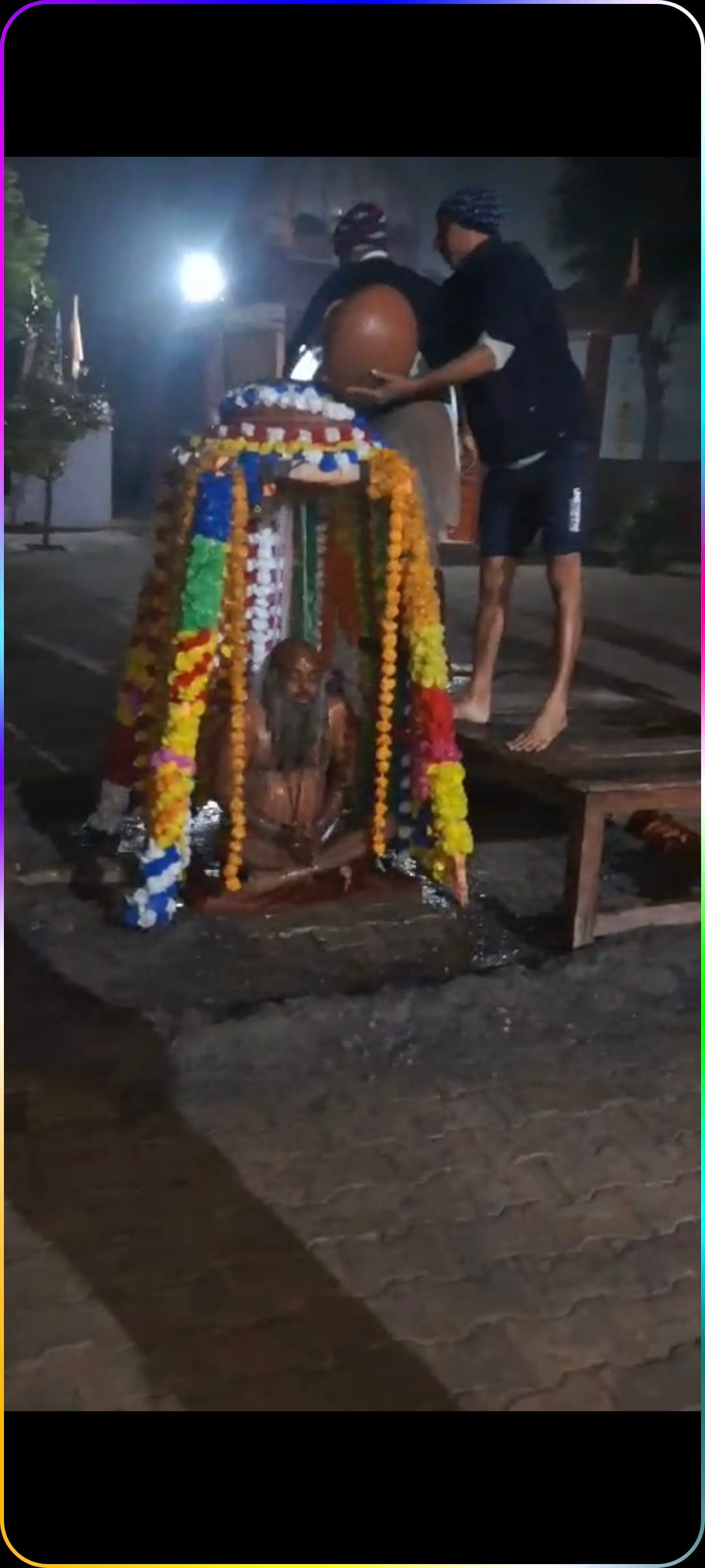 Baba Yogi Jinder Nath is doing penance in the middle of cold water stream for peace and happiness in the village