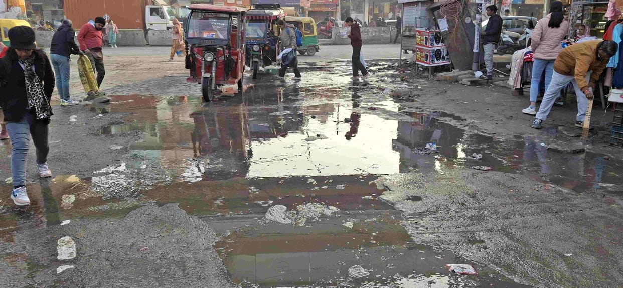 Drain blockage at the mouth of Railway Road, dirty water is spreading on the road