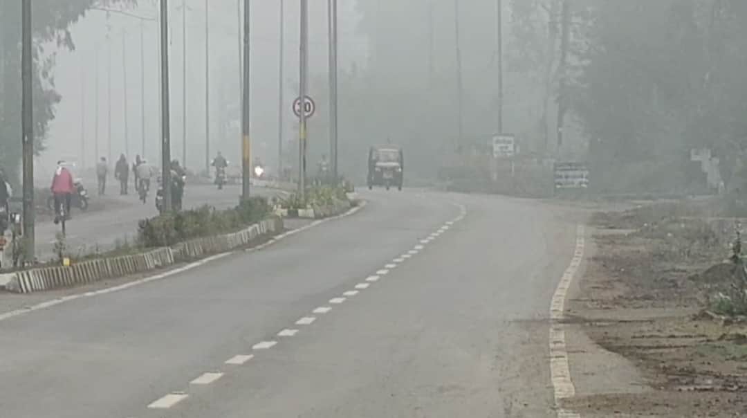 शहर में छाया कोहरा।