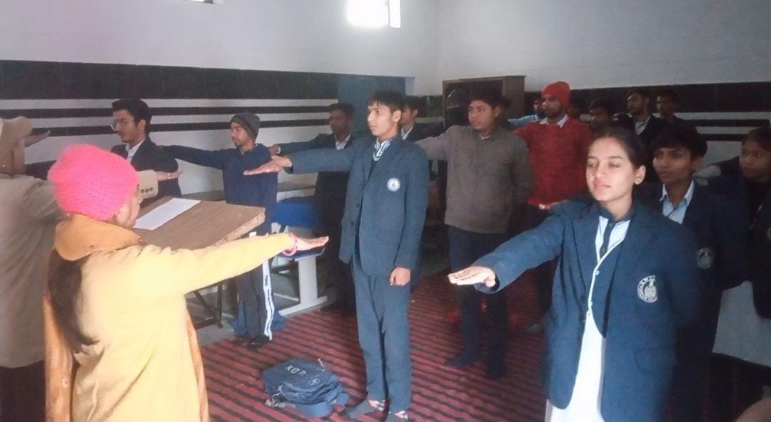 Yoga and pranayam were conducted for health and mental peace in NSS camp.