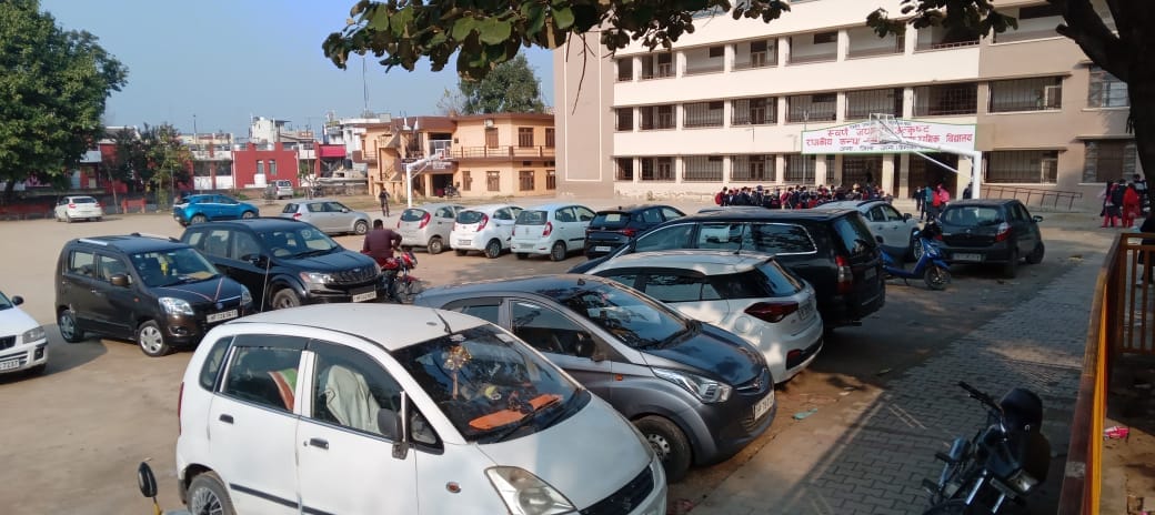 Ignoring the order, vehicles are parked in the school premises and playground