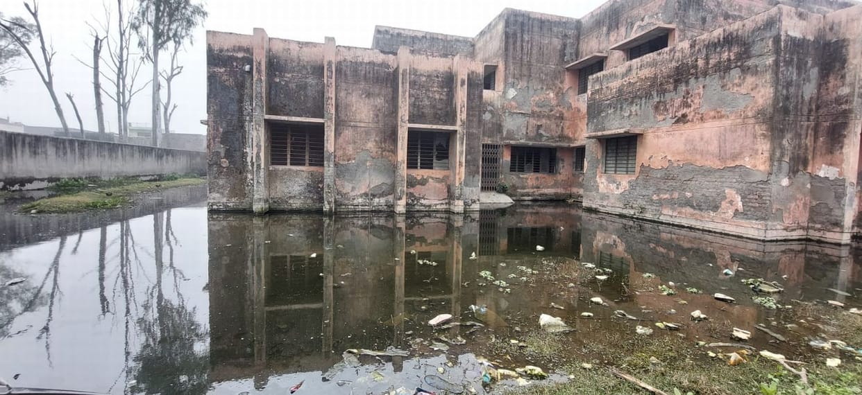 A health center was built in a pond, the responsible persons could not be traced till date