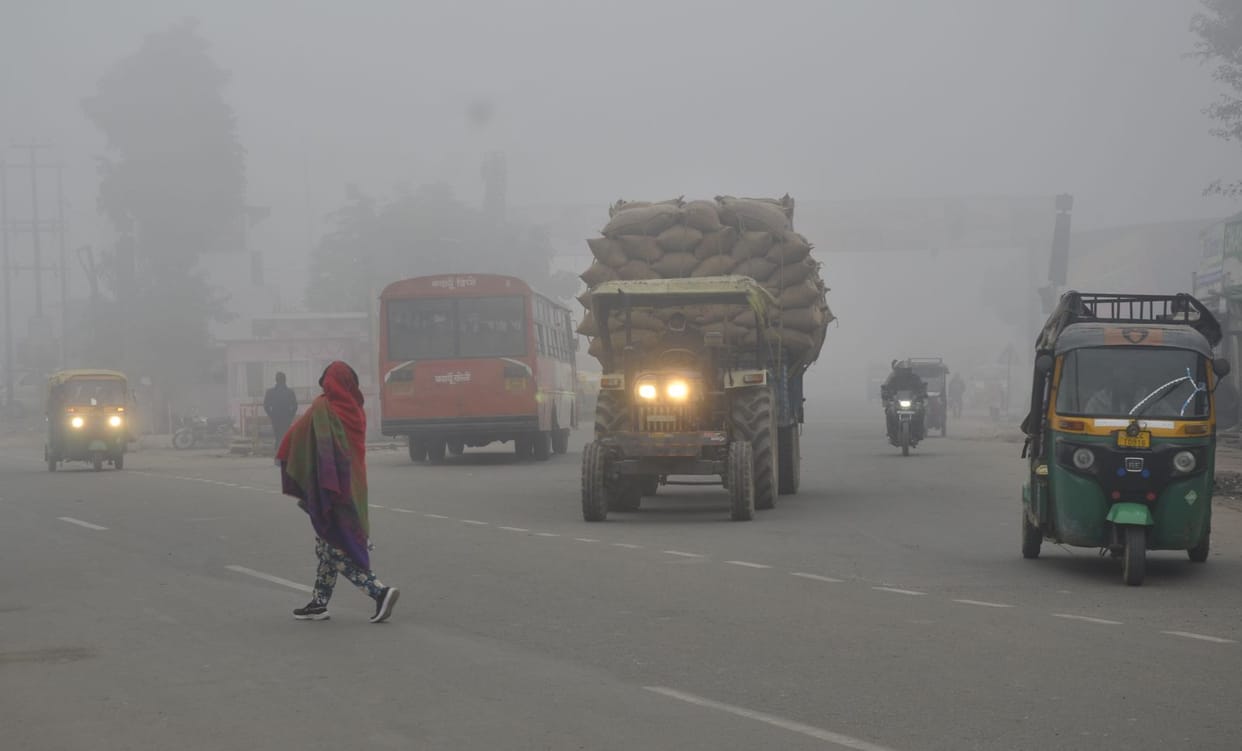 Dense fog in the morning, relief from bright sunshine in the afternoon