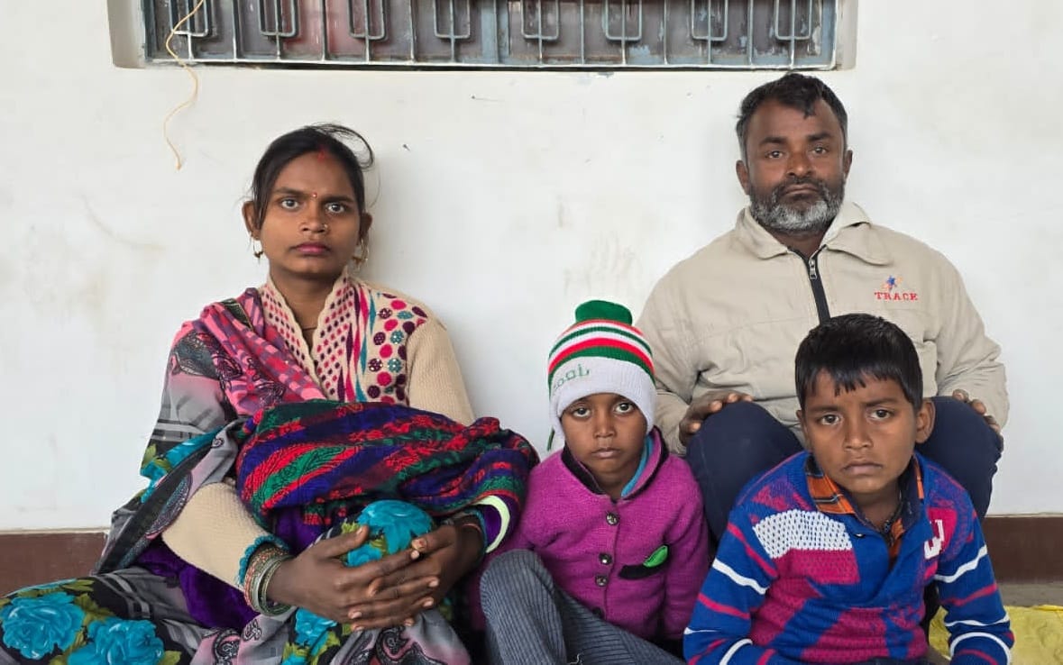 Troubled by not getting accommodation, the family sat on hunger strike in the tehsil complex.