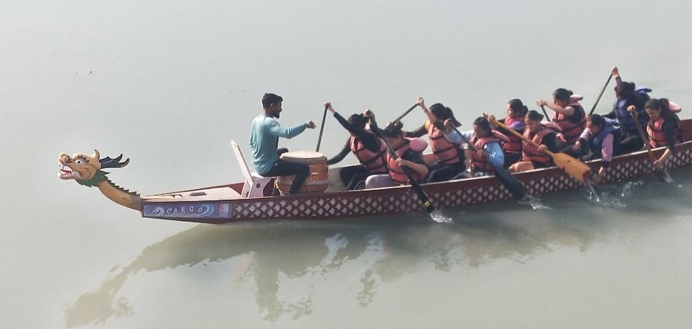 Players practicing in Pong Dam for the championship to be held in Kerala