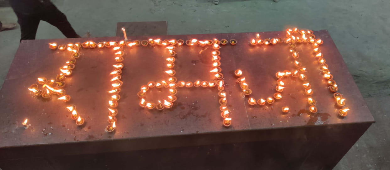 light deepak on ganga ghat