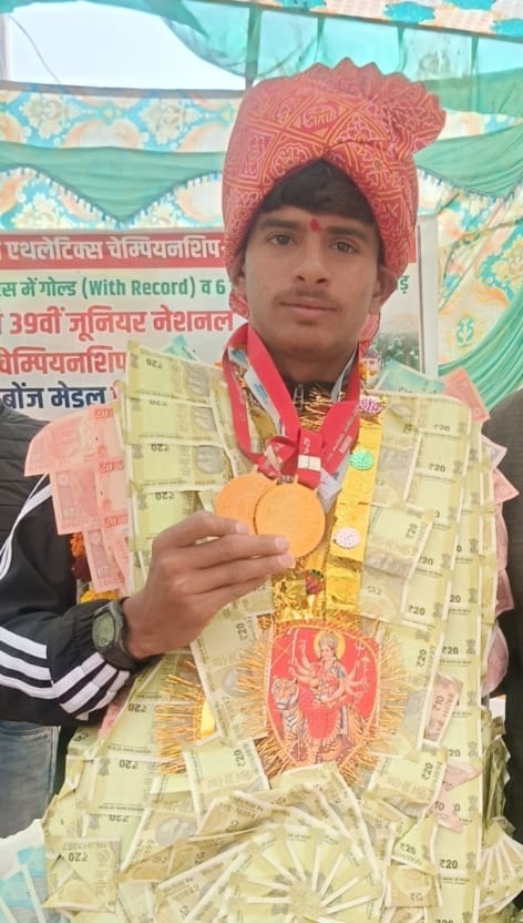 Arun was welcomed after returning from the National Junior Athletics Championship after winning three medals