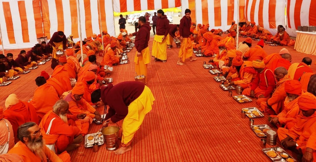 Shri Hanumanth flag hoisting took place at Jairam Ashram Kumbh Camp.