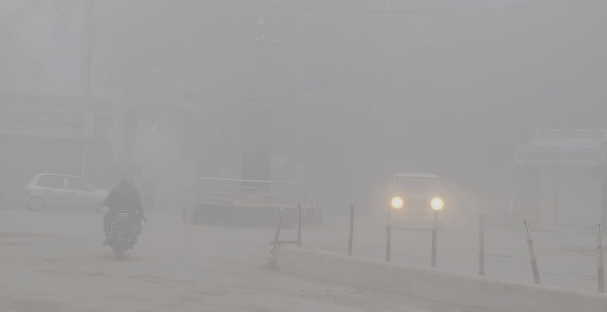 The sun got eaten in the dense fog, then the mercury dropped again