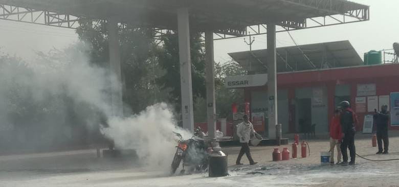 Panic caused by bike fire at petrol pump