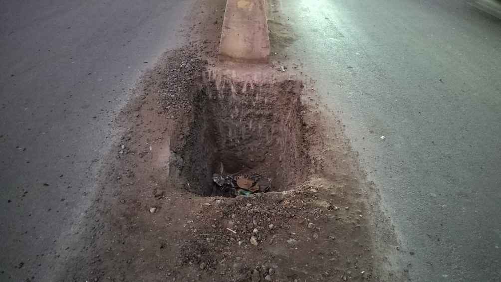 Unipole potholes are becoming the cause of accidents on the main road.