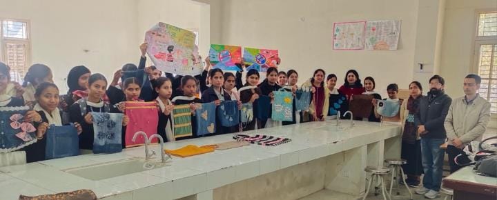 Students put up an exhibition of eco-friendly bags
